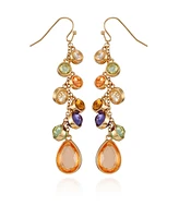 T Tahari Gold-Tone Colored Glass Stones Drop Dangle Earrings