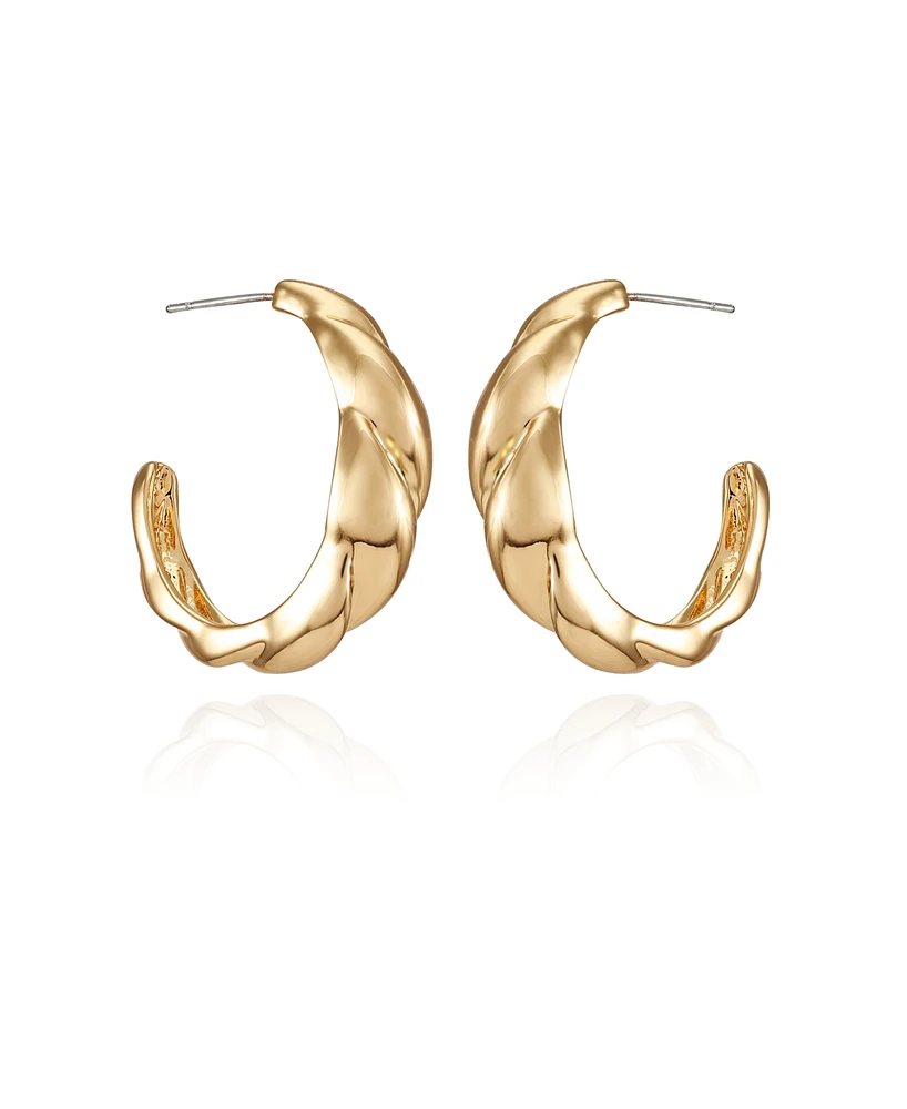 T Tahari Gold-Tone Open C Textured Hoop Earrings