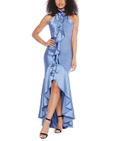 B Darlin Juniors' Halter-Neck Ruffle High-Low Gown