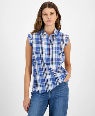 Tommy Hilfiger Women's Plaid Collared Sleeveless Top