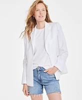 Trendy Plus Solid Linen Single-Breasted Woven Blazer, Created for Macy's