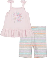 Kids Headquarters Toddler Girls Unicorn Tank Top and Crayon-Stripe Bike Shorts Set