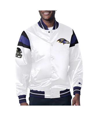 Men's Starter White Baltimore Ravens Satin Full-Snap Varsity Jacket