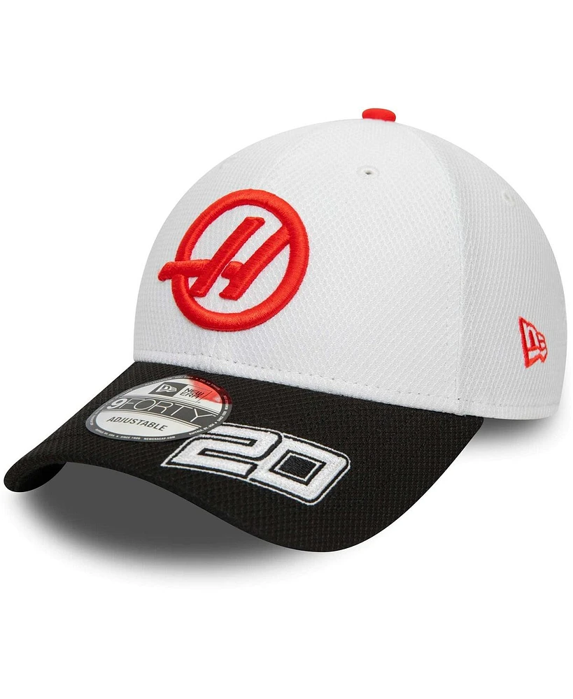 Men's New Era Kevin Magnussen White Haas F1 Team Driver 9FORTY Adjustable Hat