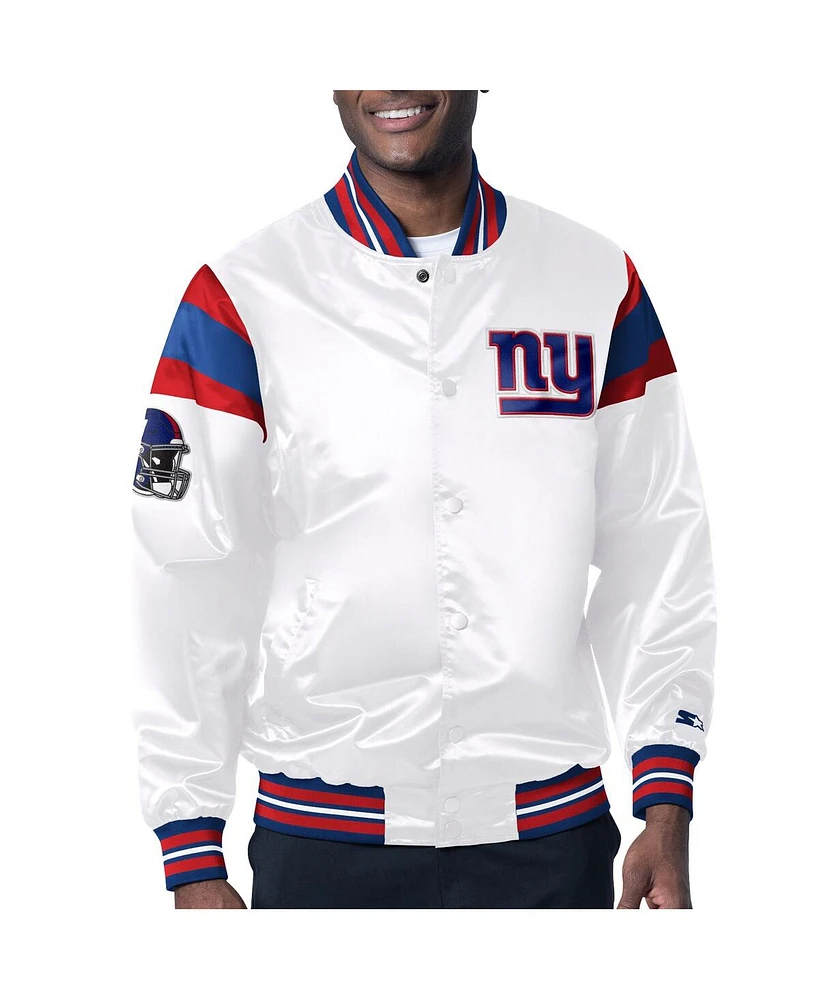 Men's Starter White New York Giants Satin Full-Snap Varsity Jacket