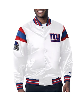 Men's Starter White New York Giants Satin Full-Snap Varsity Jacket