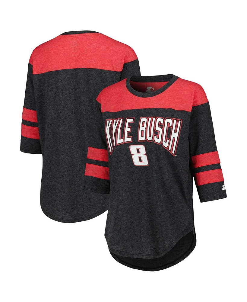 Women's Starter Black Kyle Busch Full Back Block 3/4-Sleeve Tri-Blend Top