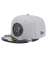 Men's New Era Gray Brooklyn Nets Active Color Camo Visor 59FIFTY Fitted Hat