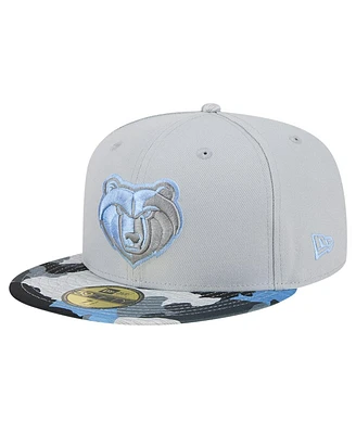 Men's New Era Gray Memphis Grizzlies Active Color Camo Visor 59FIFTY Fitted Hat