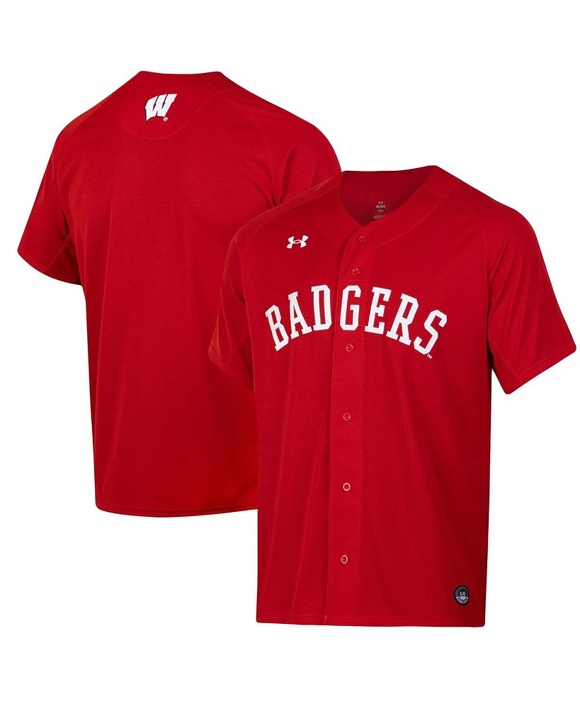 Men's Under Armour Red Wisconsin Badgers Replica Full-Button Baseball Jersey