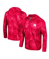 Men's Colosseum Scarlet Nebraska Huskers Palms Printed Lightweight Quarter-Zip Hooded Top