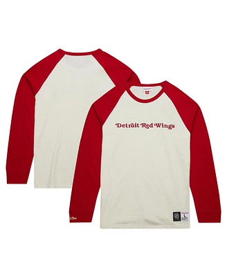 Men's Mitchell & Ness Cream Detroit Red Wings Legendary Slub Vintage-Like Raglan Long Sleeve T-shirt