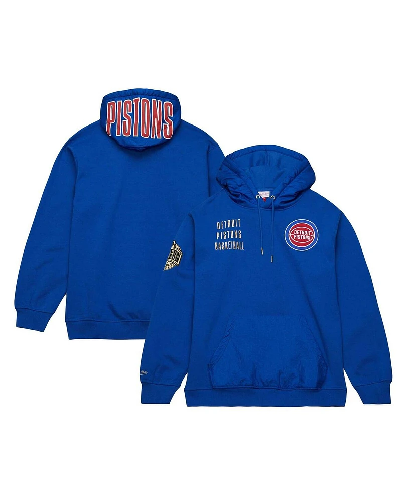 Men's Mitchell & Ness Blue Distressed Detroit Pistons Team Og 2.0 Vintage-Like Logo Fleece Pullover Hoodie