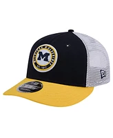 Men's New Era Navy Michigan Wolverines Throwback Circle Patch 9FIFTY Trucker Snapback Hat