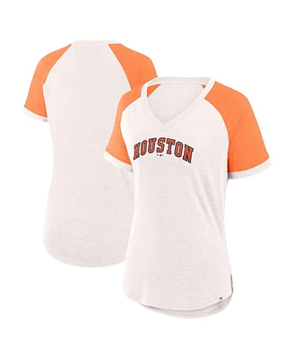 Women's Fanatics White, Orange Houston Astros For the Team Slub Raglan V-Neck Jersey T-shirt