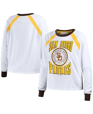 Women's Wear by Erin Andrews White Distressed San Diego Padres Raglan Long Sleeve T-shirt