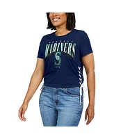 Women's Wear by Erin Andrews Navy Seattle Mariners Side Lace-Up Cropped T-shirt