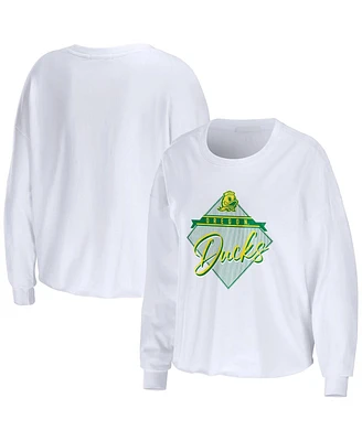 Women's Wear by Erin Andrews White Oregon Ducks Diamond Long Sleeve Cropped T-shirt