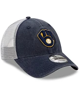 Men's New Era Navy Milwaukee Brewers Trucker 9FORTY Adjustable Snapback Hat