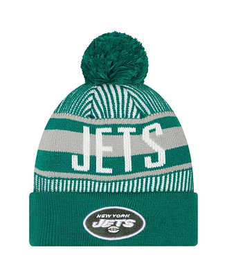 Youth Boys and Girls New Era Green New York Jets Striped Cuffed Knit Hat with Pom