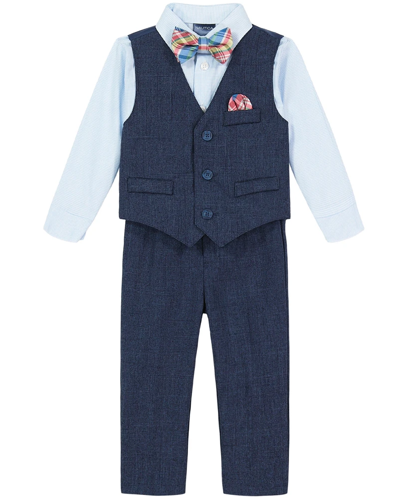 Nautica Baby Boys Striated Shirt, Vest, Bowtie and Pants, 4 Piece Set