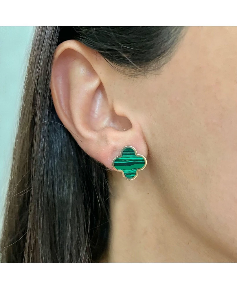 The Lovery Large Malachite Clover Stud Earrings