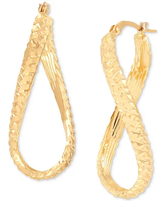 Italian Gold Textured Infinity Style Hoop Earrings in 10k Gold