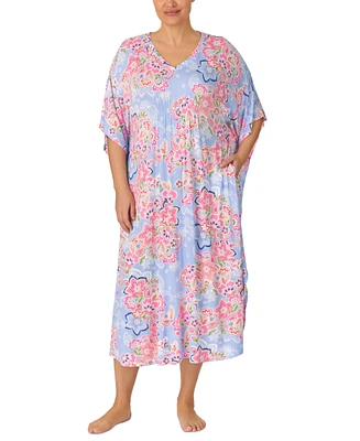 Ellen Tracy Plus Paisley V-Neck Caftan Nightgown