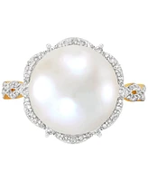 Honora Cultured Ming Pearl (12mm) & Diamond (1/4 ct. t.w.) Halo Ring in 14k Gold