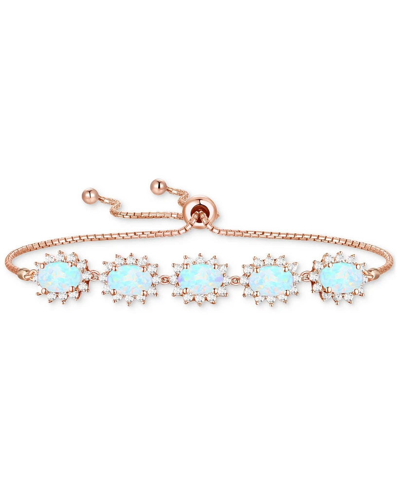 Lab-Grown Opal (2-5/8 ct. t.w.) & White Sapphire (3/4 Five Stone Halo Bolo Bracelet 14k Rose Gold