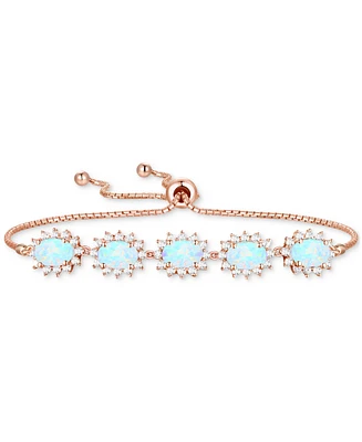 Lab-Grown Opal (2-5/8 ct. t.w.) & White Sapphire (3/4 Five Stone Halo Bolo Bracelet 14k Rose Gold-Plated Sterling Silver (Also