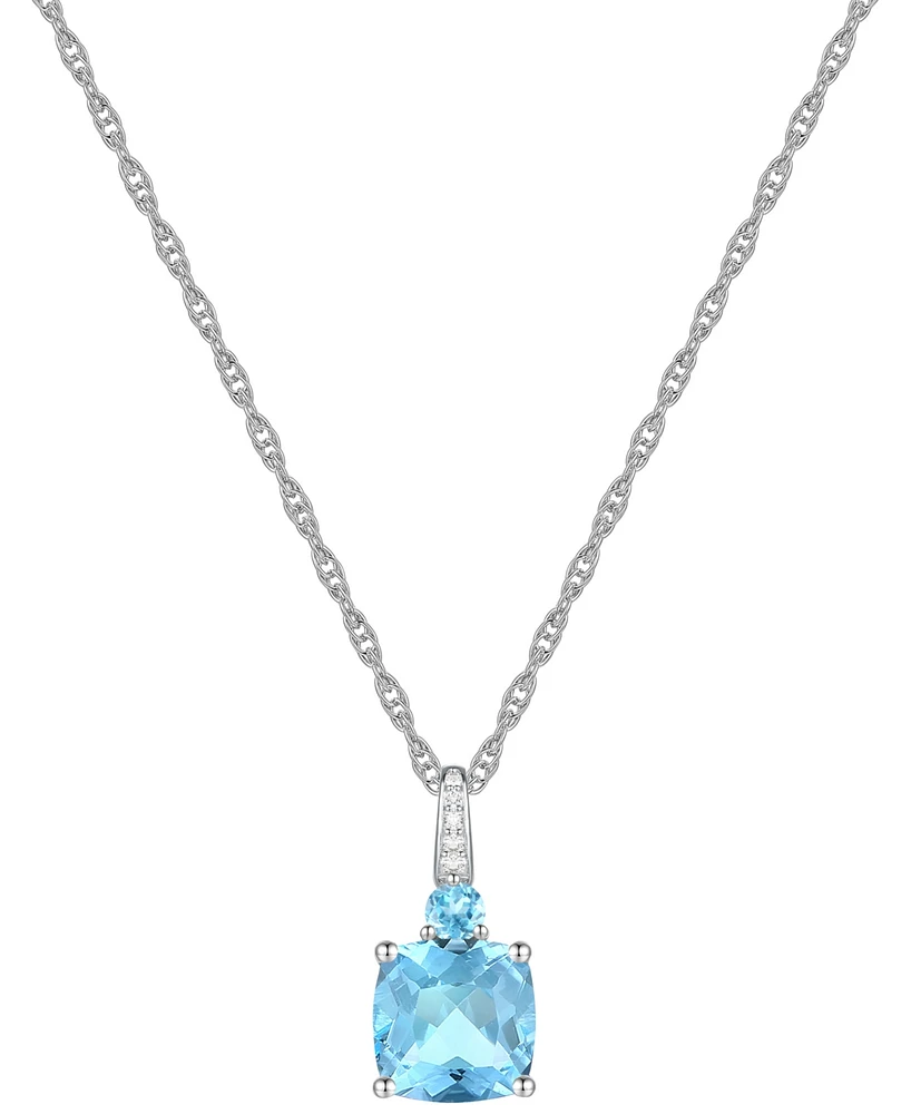 Lab-Grown White Sapphire Accent Gemstone 18" Pendant Necklace Sterling Silver