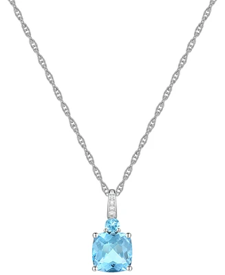 Lab-Grown White Sapphire Accent Gemstone 18" Pendant Necklace Sterling Silver