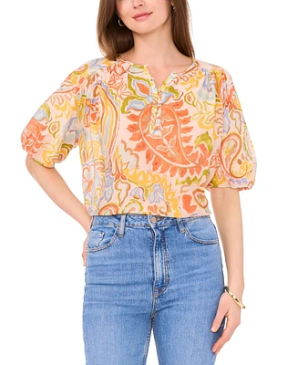 Vince Camuto Women's Printed Puff-Sleeve Top