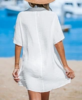 Cupshe Women's White Plunging Collared Neck Twist Cover-Up Beach Dress