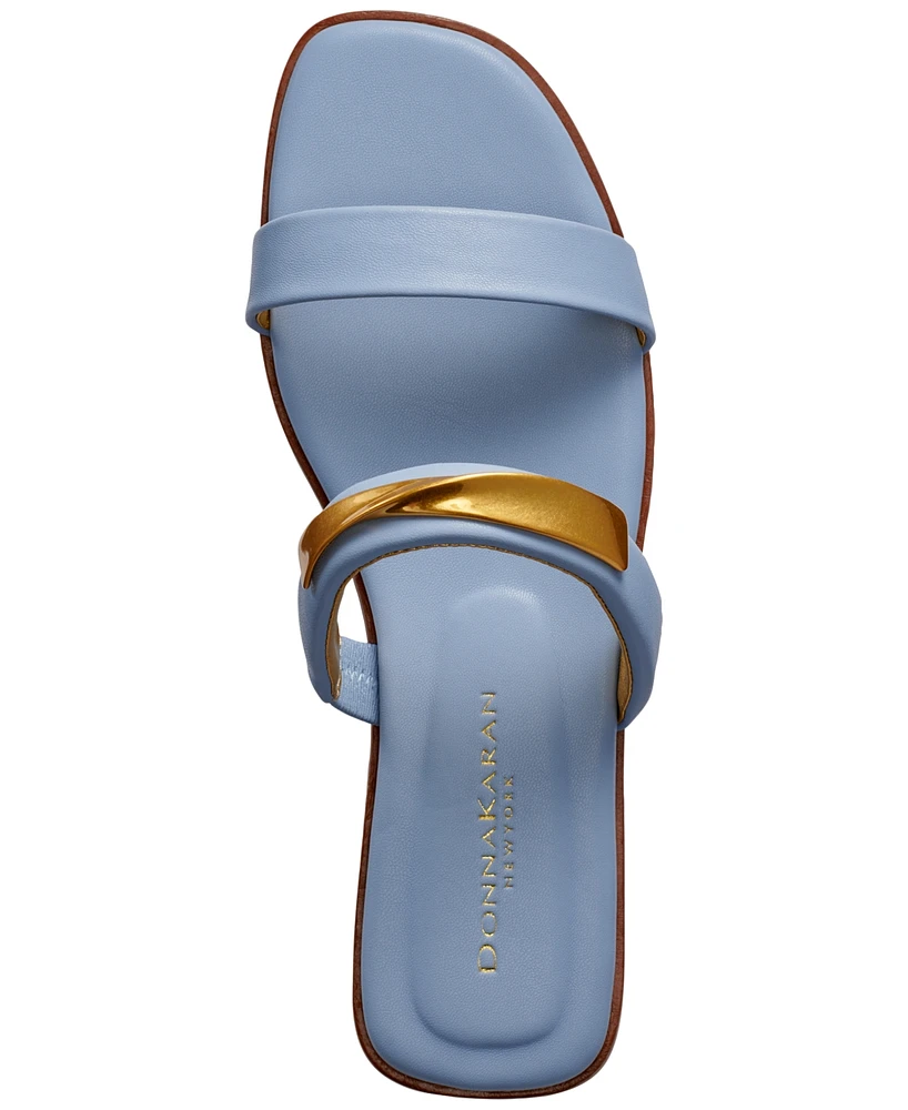 Donna Karan New York Women's Harmoni Leather Double Band Slide Flat Sandals