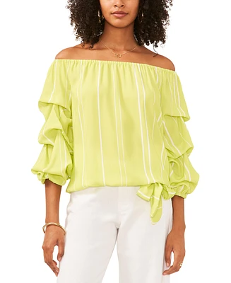 Vince Camuto Women's Striped Off The Shoulder Bubble Sleeve Tie Front Blouse