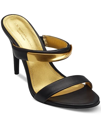 Donna Karan Women's Sabina Leather Double Band Slide Stiletto Heel Dress Sandals