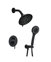 Simplie Fun Round Shower System Wall Mounted Rain Mixer Combo Set Matte Black