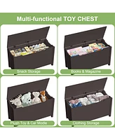 Kids Wooden Toy Box Storage With Safety Hinged Lid For Ages 3+ (Dark Brown)