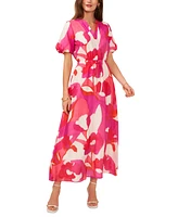 Vince Camuto Women's Printed Split-Neck Puff-Sleeve Dress