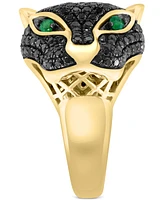 Effy Black Diamond (1-3/4 ct. t.w.) & Emerald (1/10 ct. t.w.) Panther Head Ring in 14k Gold