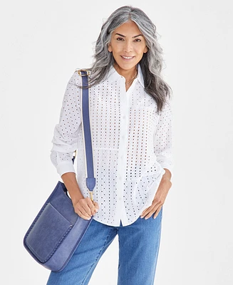 Style & Co Petite Cotton Eyelet Button-Front Shirt, Created for Macy's