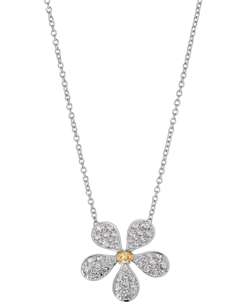 Eliot Danori Rhodium-Plated Cubic Zirconia Daisy Pendant Necklace, 16" + 2" extender, Created for Macy's