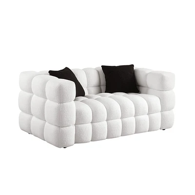 Simplie Fun 62.2Length, 35.83" Deepth, Human Body Structure For Usa People, Marshmallow Sofa, Boucle Sofa, White Color, 3 Seater