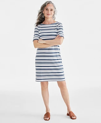 Style & Co Women's Printed Boat-Neck Elbow Sleeve Dress, Created for Macy's