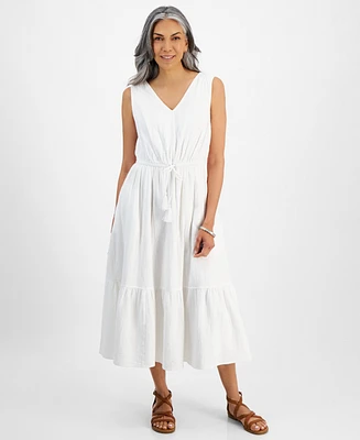 Style & Co Women's Cotton Gauze V-Neck Midi Dress, Created for Macy's