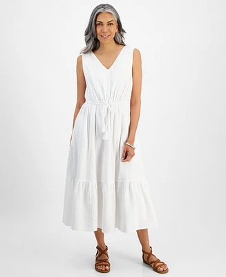 Style & Co Women's Cotton Gauze V-Neck Midi Dress