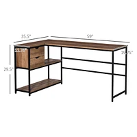Simplie Fun L-Shaped Home Office Desk with Storage Shelves & Steel Frame
