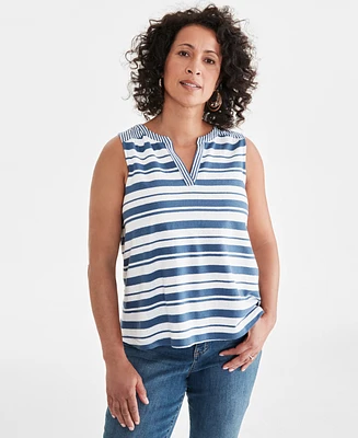 Style & Co Women's Striped Linen-Cotton Sleeveless Top, Created for Macy's